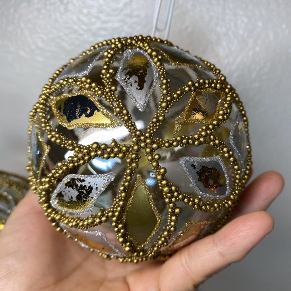 JCPenney Home Collection Holiday Christmas Ornaments Glass With Gold And Silver Beads Set Of